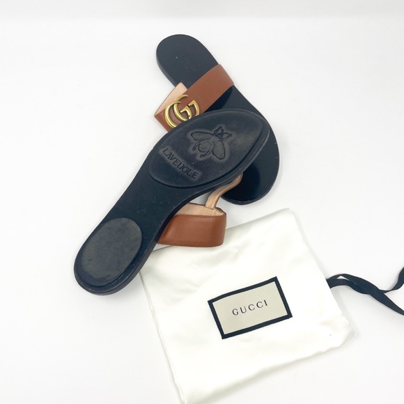 GUCCI Marmont Leather Thong Sandal with Double G EU 36.5 Brown - Picture 7 of 8